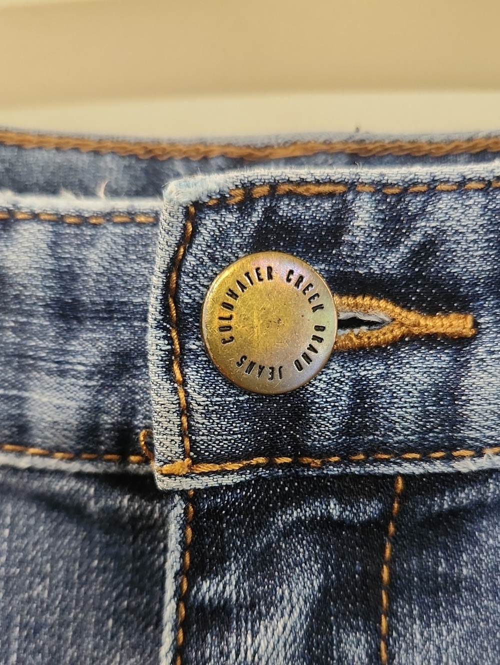 Coldwater Creek Blue Denim Ankle Jeans with Tan Stitching